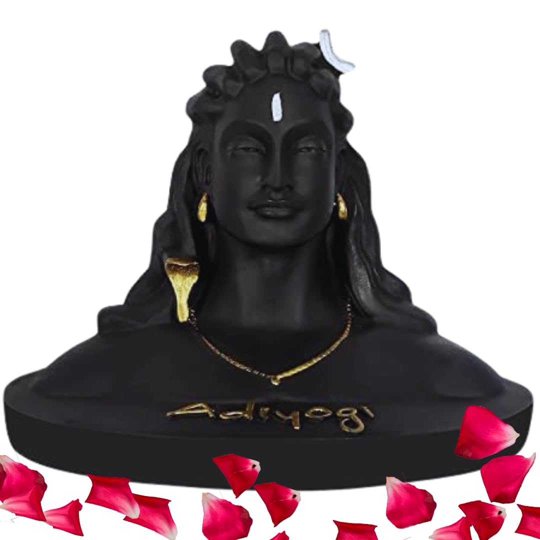 VintFlea 6 Inch Handmade Adiyogi Shiv Ji Black Resin Statue - A Stunning Sculpture for Home Decor and Spiritual Enhancement (6 x 7 x 5 Inc) (Black White)