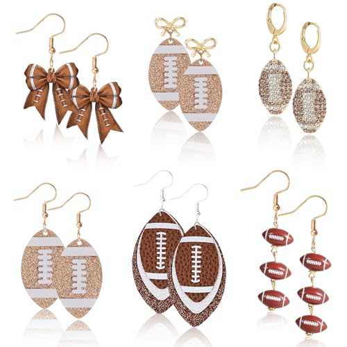 6 Pairs Football Earrings for Women Football Mom Game Day Earring Accessorie & Sports Jewelry Stud Earrings