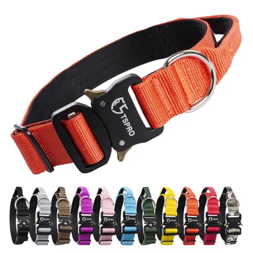 TSPRO Tactical Premium Dog Collar with Handle & Heavy Duty Quick Release Metal Buckle
