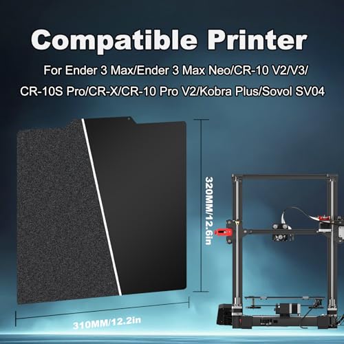Image of 310x320mm Black PEI Plate for CR-10S Pro /V2 /CR-10 V3 /Ender 3 Max /Kobra Plus Double Sided Textured + Smooth PEI Spring Steel Heated Bed Without Magnetic Base for Anycubic /Creality 3D Printer