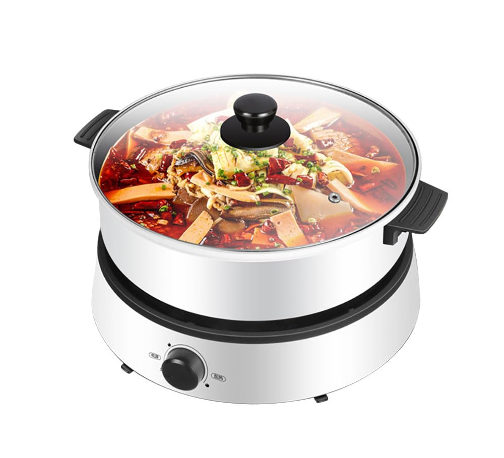 Primst Multifunction Electric Cooker with Handle, 4L Shabu Shabu Hot Pot for Frying Grilling BBQ, Hotpot for Party, Family and Friend Gathering (White)