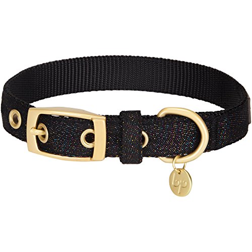Blueberry Pet Das Begehrteste Designer Misch-Glanzfaden Hundehalsband in Holographisch Glänzend Schwarz mit Metallschnalle, M, Hals 33cm-42cm, Verstellbare Halsbänder für Hunde