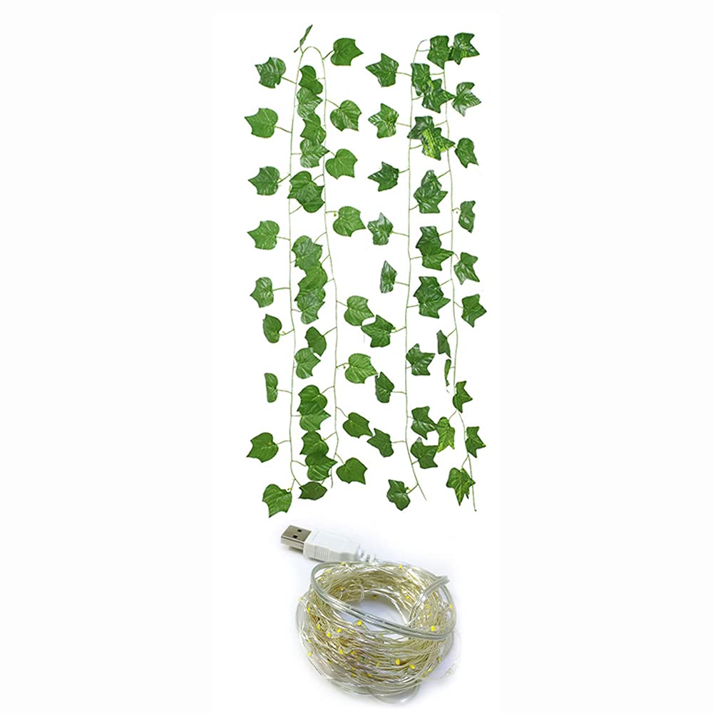 Green Leaf Rattan Artificial Ivy Garland Fake Leaf Plants Vine Garland String Light 2 Meters 20 LEDs USB Powered Wedding Party Holiday Patio Decoration