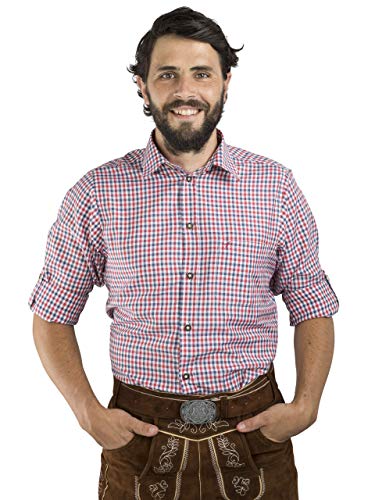 Camicia Tradizionale Hochkönig a Scacchi - Schöneberger Trachten Shirt Oktoberfest & Leisure Block Checker Vari Colori e Maniche di Carta (M, Rosso/Blu/Bianco)