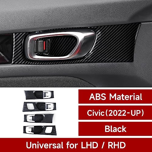 Image of Car Inner Door Handle Bowl Decals for 2022 2023 2024 2025 2026 Honda Civic 11th Gen Accessories ABS Carbon Fiber Interior Stickers