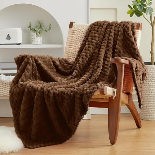 EXQ Home Fleece Throw Blanket for Couch or Bed - 3D Imitation Turtle Shell Jacquard Decorative Blankets - Cozy Soft Lightweight Fuzzy Flannel Blanket Suitable for All Seasons(5060 Coffee)