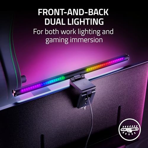 Image of Razer Aether Monitor LED Light Bar: Front & Back Lighting - Wide Natural Illumination - Fits Most Monitor Sizes - Chroma RGB - Works with Alexa, Google Home - Razer Gamer Room App for Unified Control