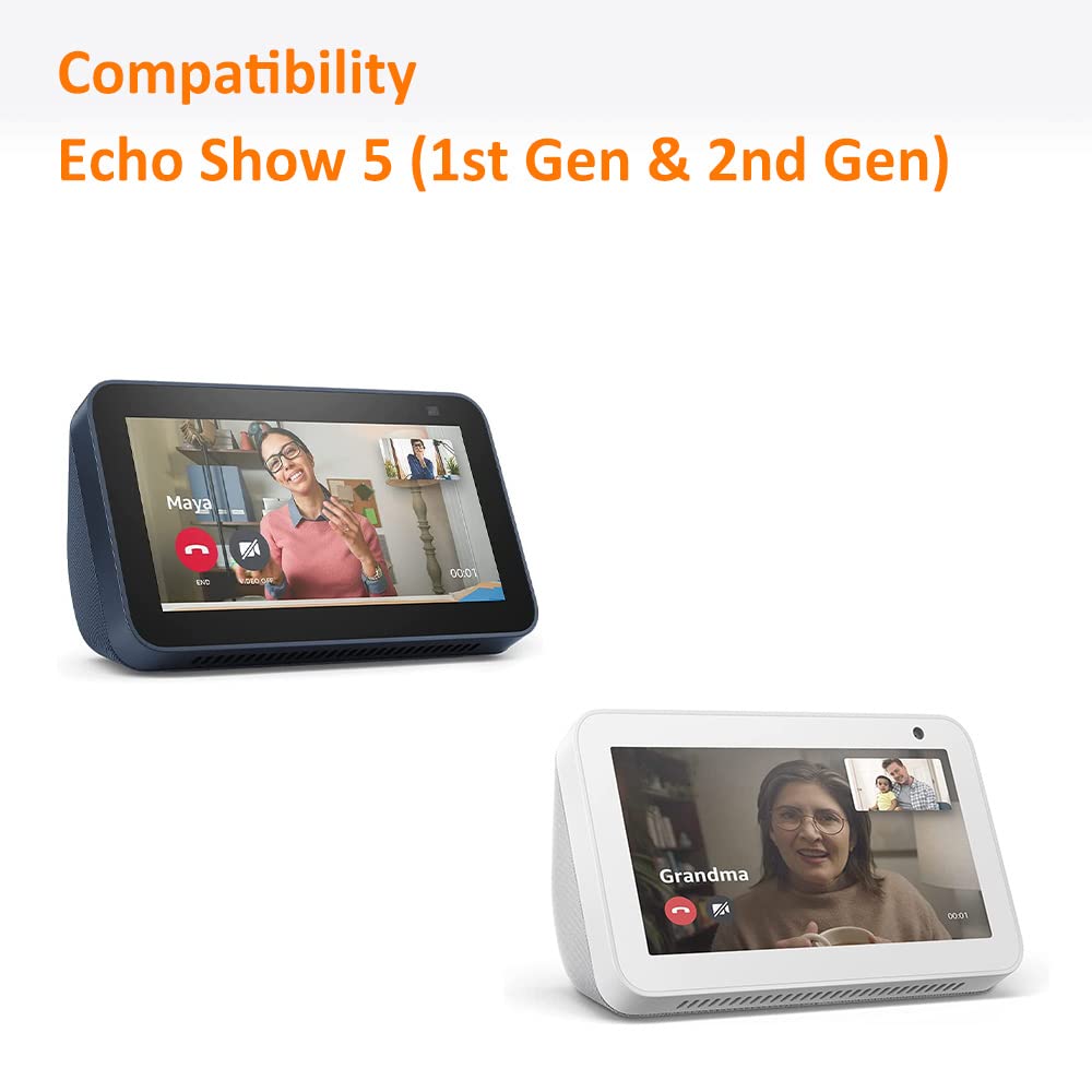 supporto regolabile per Echo Show 5, accessorio compatibile con Amazon Echo Show 5, attacco magnetico, girevole a 360 gradi, funzione di inclinazione, base antiscivolo, uscita 2019, bianco