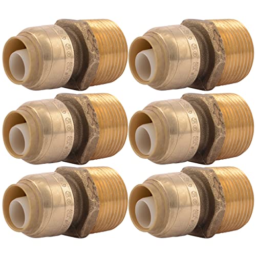 SharkBite 1/2 Inch x 3/4 Inch MNPT Reducing Adapter, Pack of 6, Push To Connect Brass Plumbing Fitting, PEX Pipe, Copper, CPVC, PE-RT, HDPE, U116LF