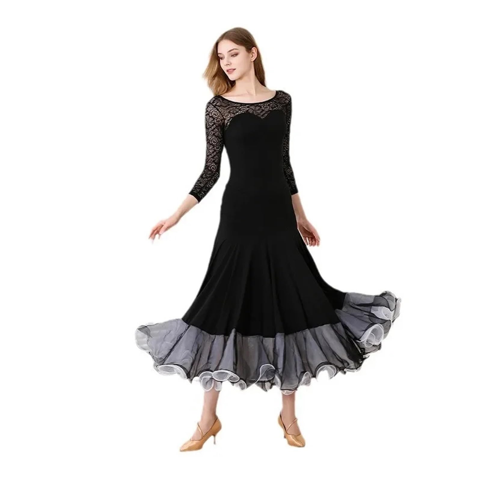 Tanzkleid Damen Spitzen-Modern-Tanzkleid, Lateinamerikanischer Ballsaal, Gesellschaftstanz, Wettkampfkleider, Walzer, Großer Swing-Rock