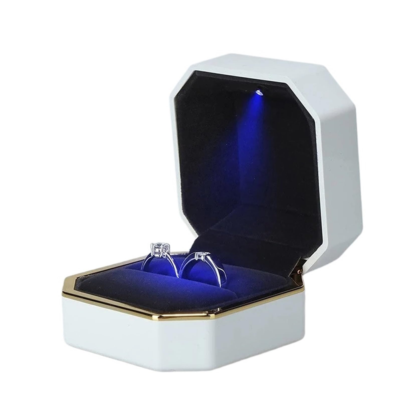 LCKKJHG Wedding Ring Box 1 Pcs Jewelry Ring Box Luxury Rubber Necklace Pendant Display With Light For Proposal Engagement Wedding Case(White)