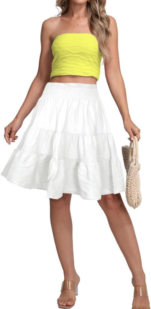 Women's Boho Floral Print Elastic Waist Mini Skirt Layer Hem A Line Tiered Summer Short Skirts