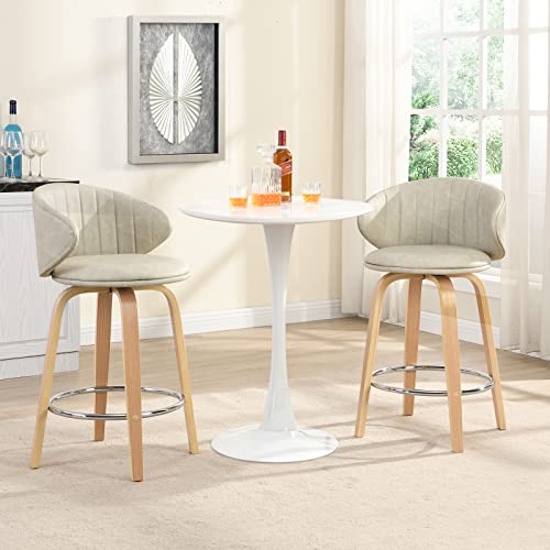 Butacos Modernos de Bar, Juego de 2, Estilo Mid Century, con Asiento Giratorio y Espaldar, Tapizados en Cuero Sintético, Color Beige, para Cocina, Isla o Restaurante miniatura 6