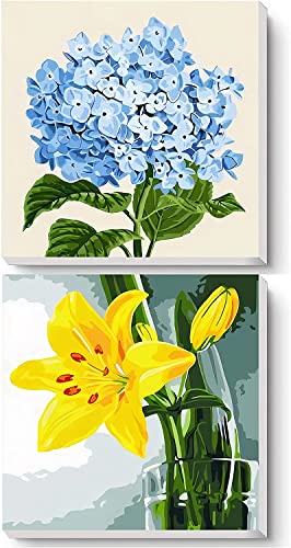 Malen Nach Zahlen Erwachsene mit Rahmen 2er set - Hjjdiyes Malen Nach Zahlen Kits Blumen - Knitterfreie Leinwand, Pinsels Und Acrylfarbe - Diy Handgemalt öLgemäLde Kit Als Geschenk 25 X 25cm Cover