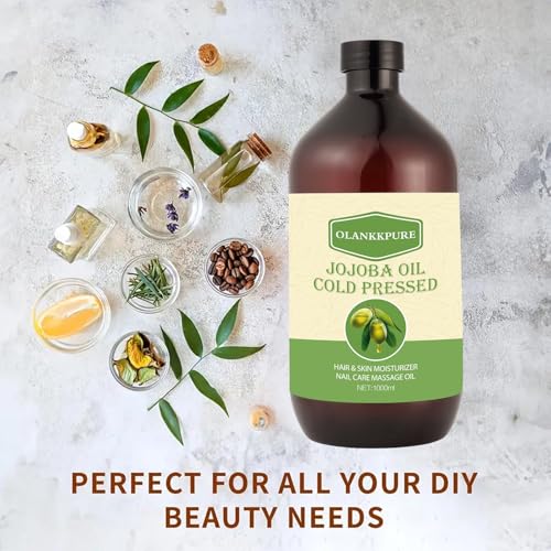 32 fl oz 100% reines Jojoba-Trägeröl – unraffiniert, hexanfrei, kaltgepresst für Haut, Gesicht, Haare, Nägel und Massage