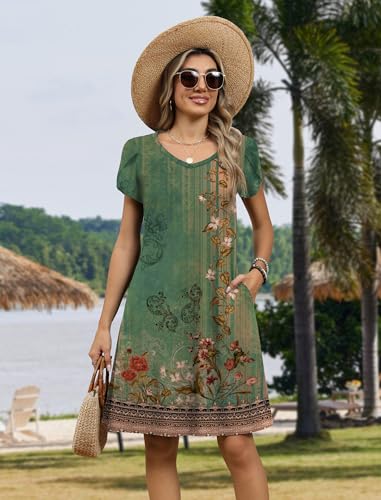 Image of Zeagoo Womens Summer A-Line Dress with Pockets Mini Short Sleeve Dresses Flowy Beach Swing Dress 2026 Vacation Travel