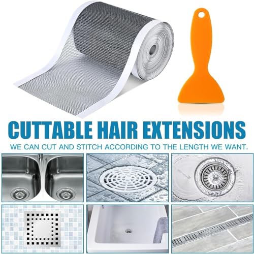 Image of Cord Sink Stopper Self Adhesive Mesh Roll for Bathroom Drain Kitchen Sink Strainer Disposable Hair Catcher Shower Drain Mesh Stickers Cuttable PVC Mash Shower Drain Cover (7cm x 5m)