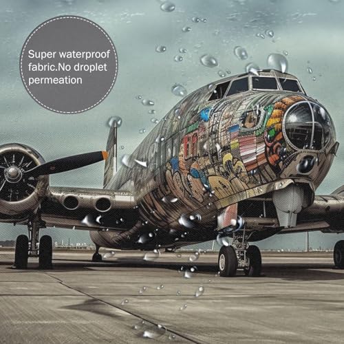 Rideau de douche anti éclaboussures motif avion avec ses 12 crochets