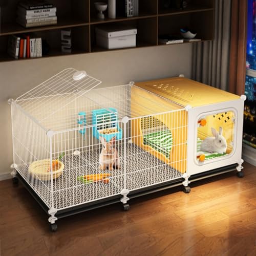 Jaula para conejos con área de descanso, conejera interior con bandejas deslizantes y rueda universal para hurones, chinchillas, erizos
