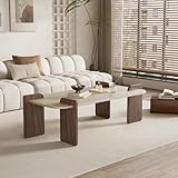 TWSOUL Moderner Couchtisch, Beistelltisch 120x60x35 cm, Wohnzimmertisch mit Stein  und Holzoptik, Großzügige Tischplatte, Stabil, Pflegeleicht und Stilvolles Design für Wohnzimmer