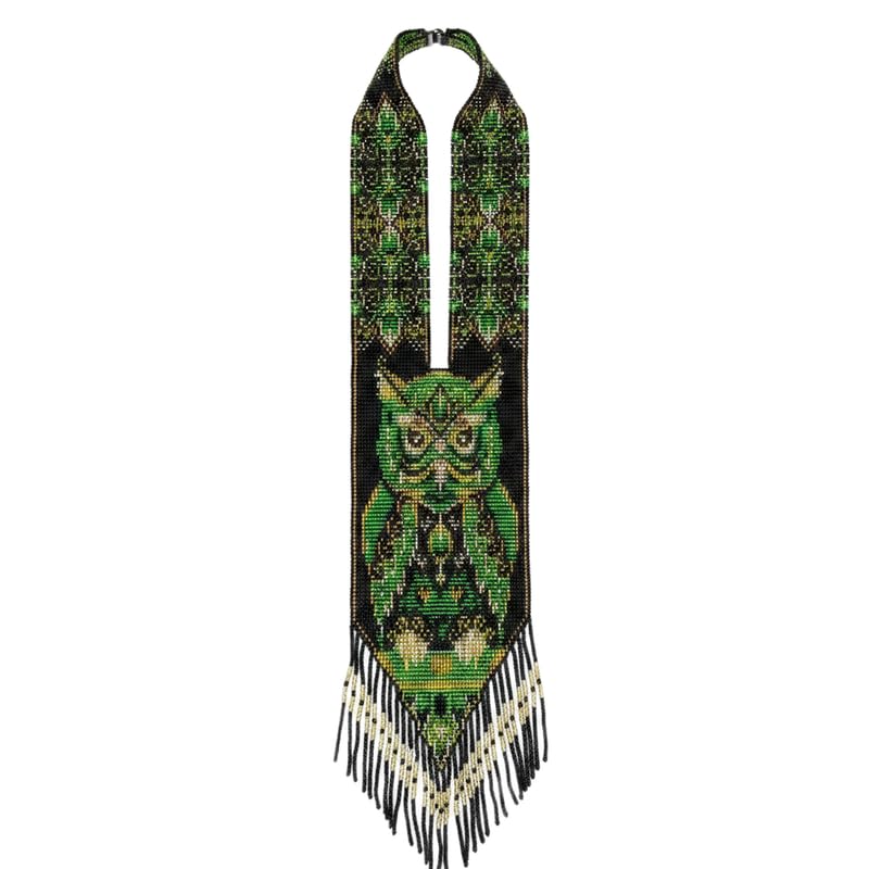 Collier hibou ukrainien Gerdan perles rocaille bijou traditionnel fait main LK_UKRN_1167