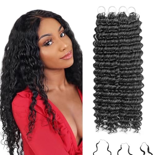 Deep Wave Feather Crochet Hair 100 Strands Miracle Knots Hair Curly Crochet Hair for Black Women Pre-Separated Invisible Knotless Feathered Crochet Hair Extensions (18 Inch 1B)