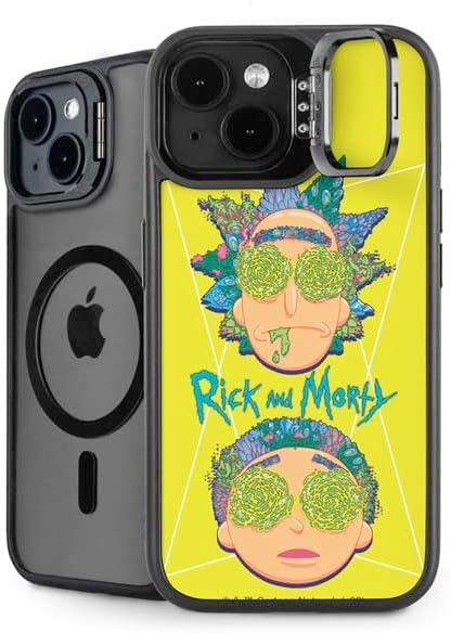 Skinit Kickstand Phone Case Compatible with iPhone 15 - Officially Licensed Adult Swim Rick and Morty Portal Travel Design