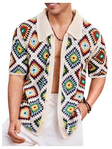 BEAUDRM Men's Striped Knit Shirts Short Sleeve...
