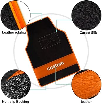 Custom Carpet Heavy Duty Set Automotive Fit for A8,Classic Car Floor Mat All Weather Floor Mats with Anti-Slip Heel Pad,Orange