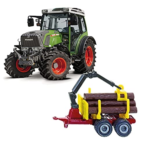 Maisto Mini Working Machines FENDT 209 VARIO TRACTOR WITH LOG TRAILER – 3” Scale – Incredibly Detailed Die-Cast Replica Collectible Model, Green