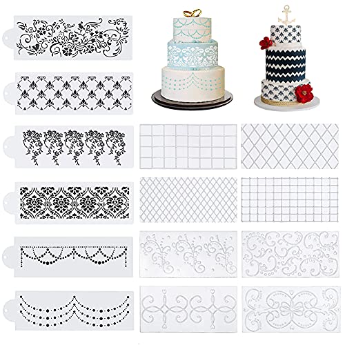 Binbe 14 Pcs Cake Decorating Stencils Floral Wedding Cake Stencil Floral Cake Templates Spray Floral Cake Molds Hollow Lace Cake Decoration Molds Diy Baking Decor Mold For Cake Decoration #TOP2