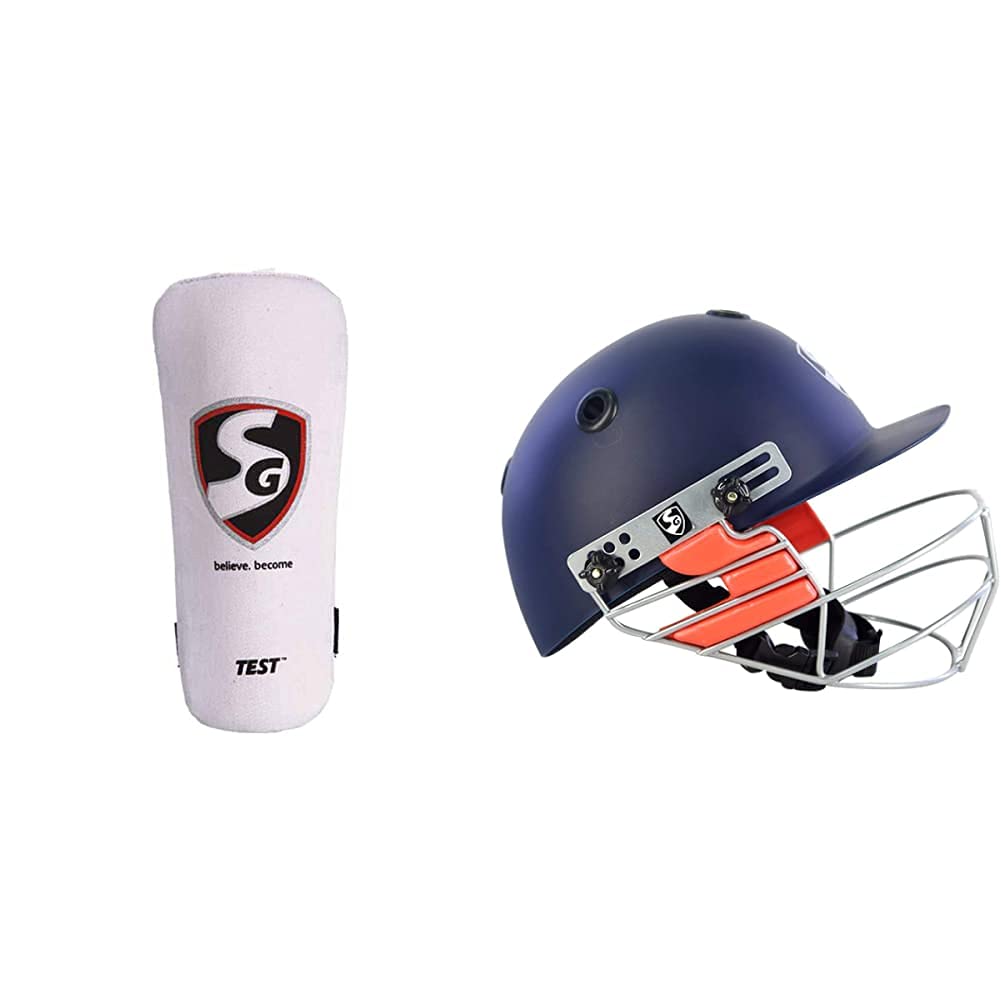 SG Test Elbow Guards, Youth+SG Optipro Cricket Helmet, Large, Navy Blue