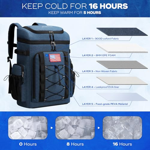 Image of Maelstrom 35 /50 Can Insulated Backpack Cooler, Leakproof Soft Lunch Ice Bag | Keeps Food Cold For 16h, Peva Liner, Durable Nylon, Ergonomic Padding. Perfect For Men, Women, Camping, Beach, Hiking, Travel