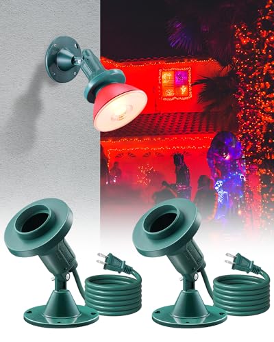 SURAIELEC Outdoor Flood Light Holder Waterproof LED Spot Lights with Wall Mount Base Plug in Spotlight for Yard Trees Decor Fits PAR38 Bulbs 6 FT Extension Cord ETL Listed 2 Pack