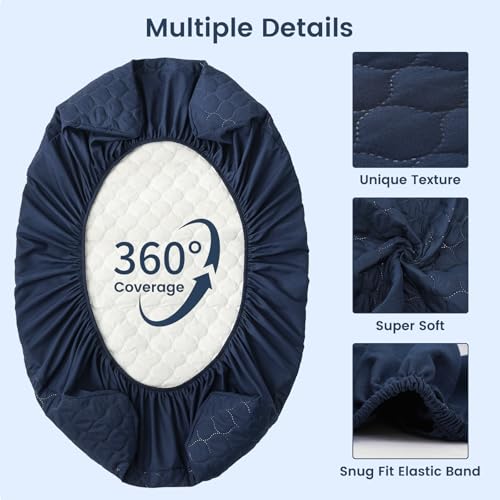 Image of david's kids 2 Pack 38''x25'' Waterproof Mini Crib Mattress Protector, Fitted Pack N Play, Playard and Mini Crib Mattresses, Ultra Soft Breathable Pad Cover for Boys Girls Neutral, Grey & Navy Blue