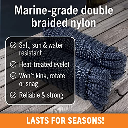 Image of Dock Lines for Boats 3 /8 inch x 15ft, 2 Pack Double Braided Nylon Boat Rope