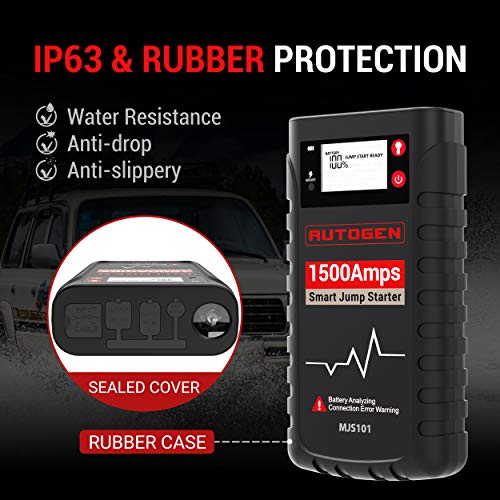 AUTOGEN 1500A 18000mAh Smart Portable Car Jump Starter (8.0L Gas & 6.0L Diesel Engines), 12V Auto Battery Booster Charger, Power Pack Jumper Box Pack for Trucks SUV, LCD Display - Thumbnail 5