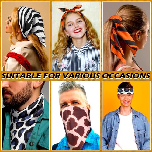 Toulite 24 Pcs Animal Print Bandana Pattern Scarves 4 Styles 20x20 Inch Bandanas for Women Men, Halloween Fashion Head Wrap Neck Scarf (leopard/tiger/zebra/giraffe)4