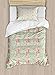 ABAKUHAUS Shabby Flora Set Copripiumino, Retro Spring Blossoms, Decorativo 2 Pezzi con 1 Fodera Cuscino, 130 x 200 cm - 70 x 50 cm, Mint Rosa