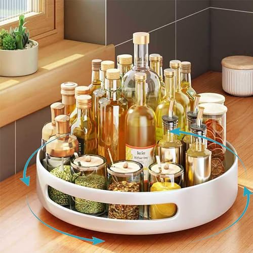 XFLYP Especiero Giratorio 360°, 25cm Antideslizant Despensa Organizador Especieros, Lazy Susan Cocina Botellas de Acero Inoxidable para Cocina Botellas, Cosmético, Armario, Baño (Blanco)