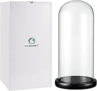OLEKURT 13" Glass Display Dome Cloche with Black Wood Base - Bell Jar for Gold Dipped Roses, Collectibles, Figurines & Plants