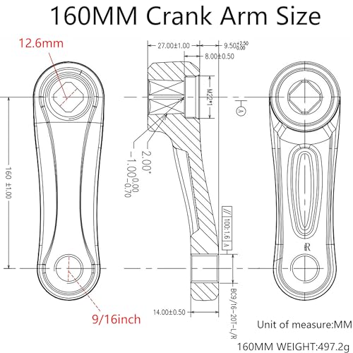 Alps2Ocean Universal Fahrrad Kurbelarm,89MM/102MM/114MM/127MM/140MM/152MM/160MM/165MM/170MM/175MM Aluminiumlegierung Diamant-Loch Fahrrad-Kurbelarme für MTB, E-Bike, Rennrad