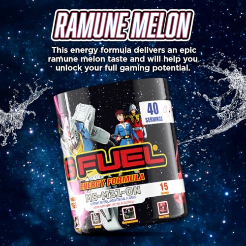 Image of G Fuel MS-M31-0N Energy Drink Powder, Pre Workout Caffeine Mix for Gaming, Sugar Free Focus Amino, Vitamin + Antioxidants, 9.8oz (Ramune Melon, 40 Servings)