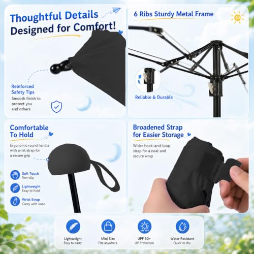 Image of BAODINI Travel Mini Umbrella for Purse with Case-Small Compact UV Umbrella Protection Sun-Lightweight Tiny Pocket Umbrella with Case for Women, Girls