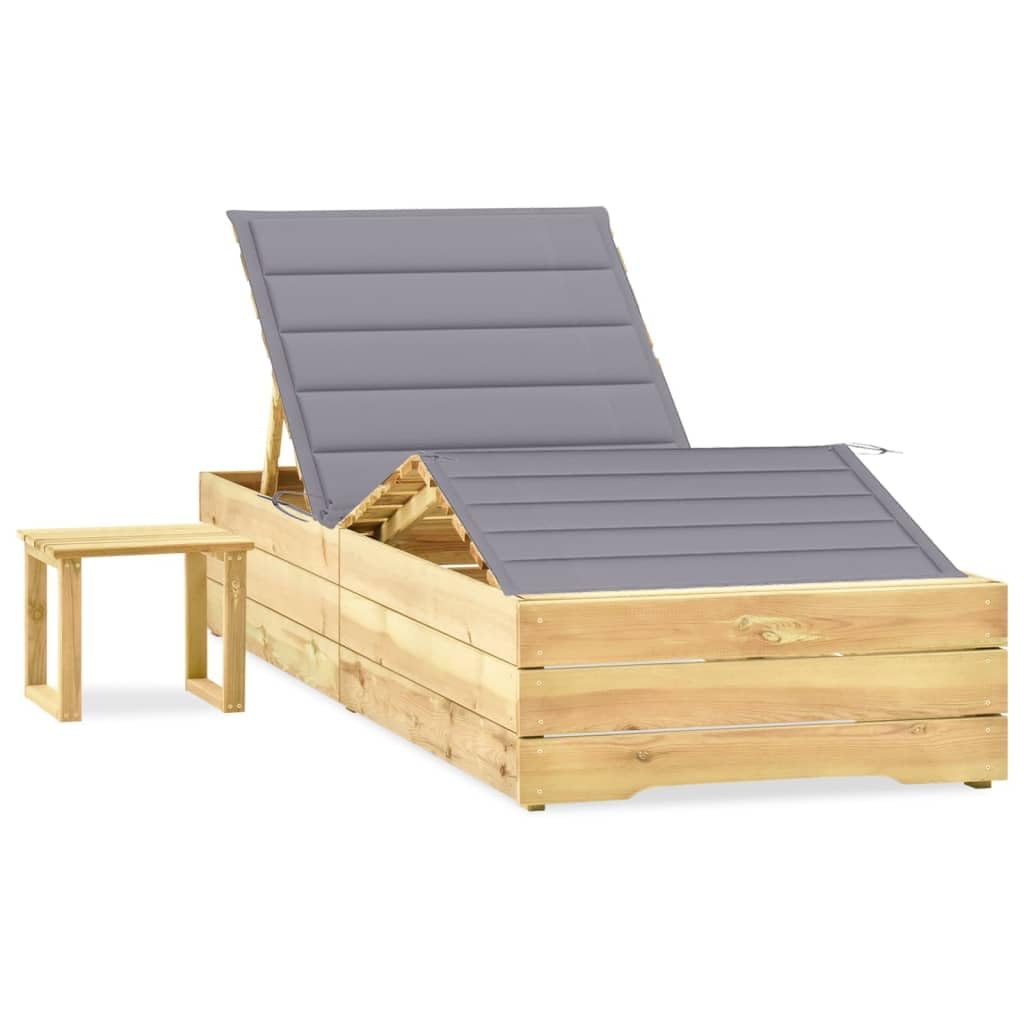Leżak ogrodowy, leżak plażowy, leżak ogrodowy, ze stołem i nakładką, impregnowany sosna, do ogrodu, basenu, tarasu