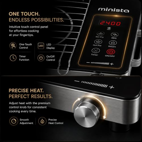 Image of Minista 2200W Infrared Induction Cooktop Stove With Grill Rack, Suitable for All Cookware, Premium Glass Top,Touch Control, Digital Display,Timer, 4 cooking modes, Auto Shut Off, 1 Year Warranty Black