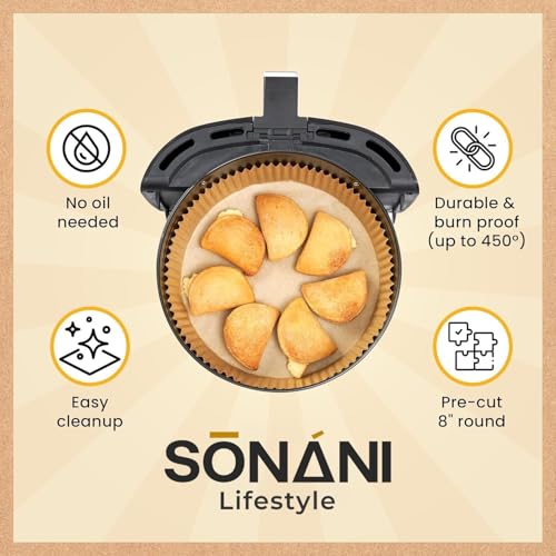 Image of Air Fryer Liners Pack of 2 - 8 Inch Silicone Air Fryer Liner, Reusable Baking Tray, Food Grade BPA Free, Heat Resistant 240C (8 inch Round - 100PCS Paper)