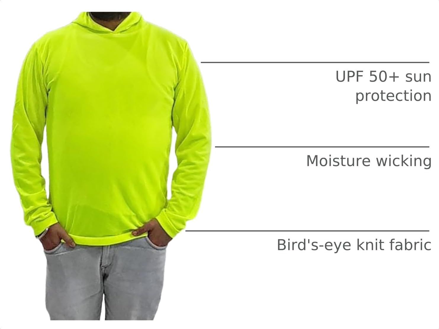 Zeluga Sun Protection UPF 50+ Safety Construction Work T-Shirts, High Visibility Hoodie, Polyester Long Sleeve Hooded