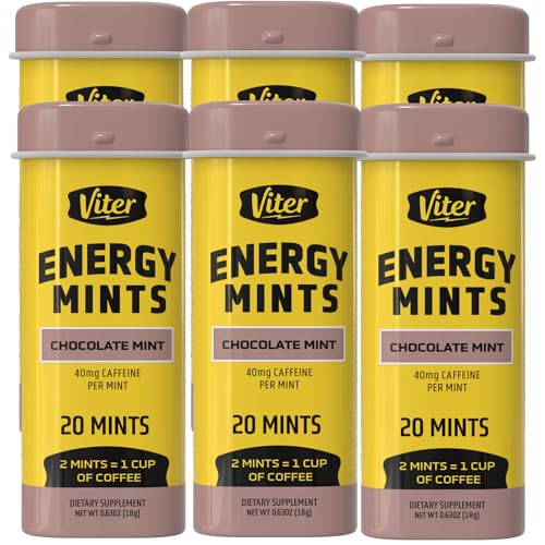 Image of Viter Energy Caffeinated Mints 40mg Caffeine, B Vitamins, Sugar Free. (Chocolate Mint, 20pcs, 6 Pack)