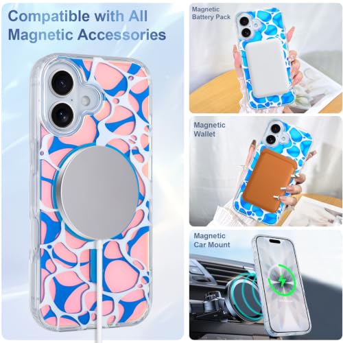Image of AIGOMARA Cute Case for iPhone 17 Case for Women Girls [Compatible with Magsafe] Twilight Sea Surface Pattern Design, Clear Aesthetic Summer Magnetic Protective Phone Cover, Iridescent Blue